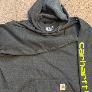 Carhartt Charcoal Hoodie with Neon Yellow Sleeve Logo